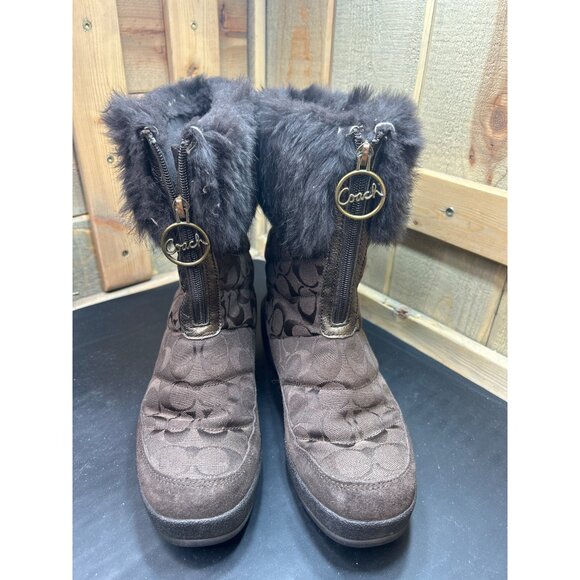 Coach Faith Brown Signature Fur-Lined Winter Boots Womens Size 8.5 - Picture 3 of 10